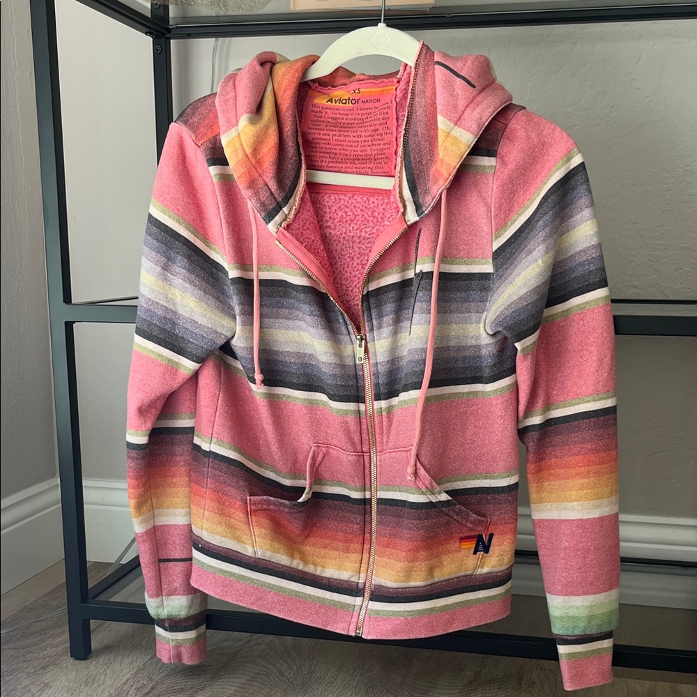 Aviator Nation Pink serape Zip front Hoodie